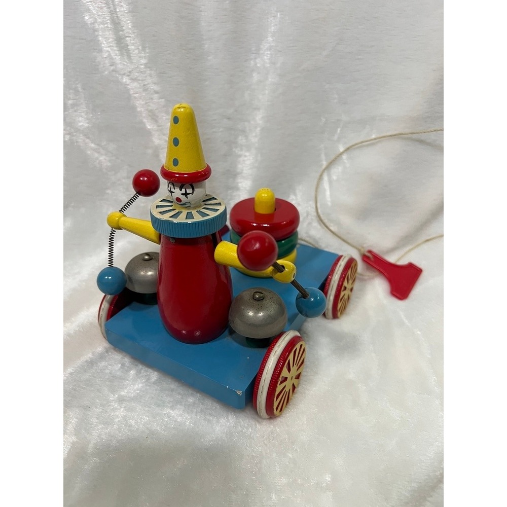 Brio Wooden‎ Clown Pull Toy Circus Sweden Vintage Wood Bell Ringer Ring Stacker